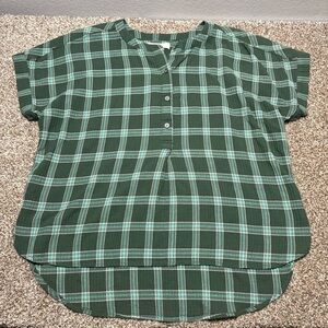 LOFT Women’s Medium Forest Checkered Button-Up Blouse